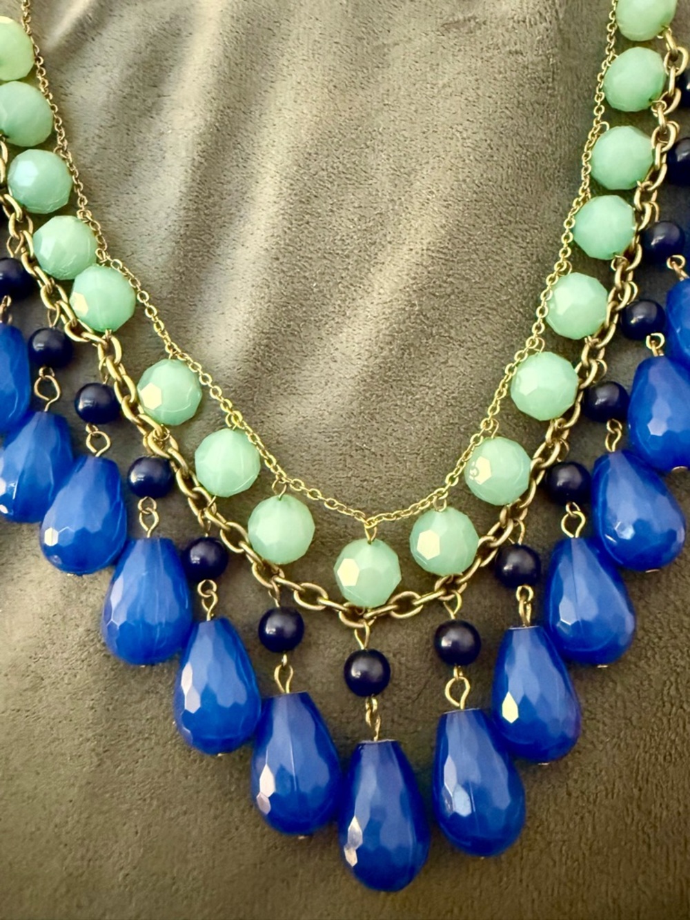 Vintage Y2K Bib Style- Blue and Mint Green Beaded Necklace